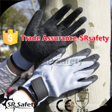 SRSAFETY 10 gauge grey latex crinkle finished latex coated gloves with magic buckle ,safety latex working gloves